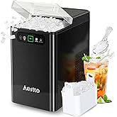 Aeitto Nugget Ice Maker Countertop, Pellet Ice Machine Soft Chewable Ice 40lbs/Day, One-Click Operation, Auto Self-Cleaning Crushed Ice Makers Stainless with Scoop for Home/Kitchen/Office (Black)