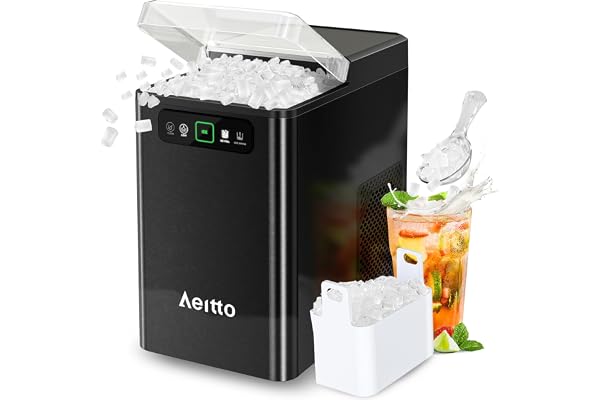 Aeitto Nugget Ice Maker 40Lbs/24H, Countertop Soft Chewable Ice Pebble Ice Machine, One-Click Operation, Auto Self-Cleaning Ice Makers with Scoop&Basket for Home, Office, Kitchen, Party (Black)