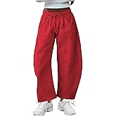 SeekMe Women's Barrel Leg Sweatpant Drawstring Elastic Waisted Wide Leg Pants Casual Cotton Palazzo Trousers with Pockets