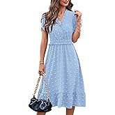 BTFBM Women Short Sleeve V Neck Swiss Dot Midi Summer Dresses 2024 Boho Ruffle Long Dresses Ruffle Wedding Guest Dress