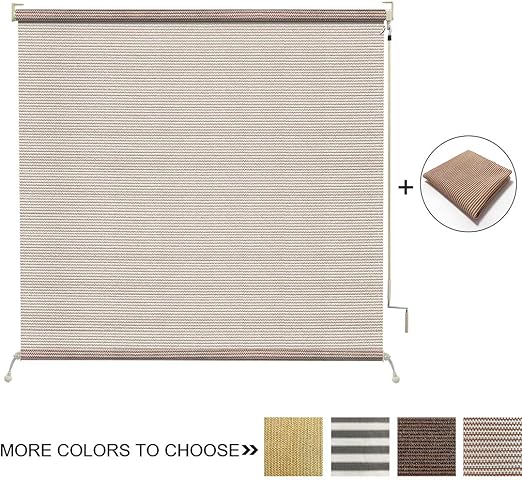 Amazon Com Keego Outdoor Shade Custom Cordless Outdoor Sun Roller Shade For Porch Patio Privacy Roll Up Shades For Outdoor Use With Replacement Fabric 4 W X 8 H White Light Brown Home