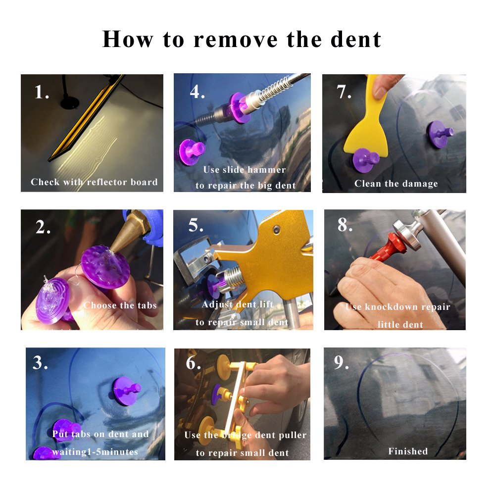 DIY Paintless Dent Repair Kit Gliston 89pcs Dent Puller Tools Slide