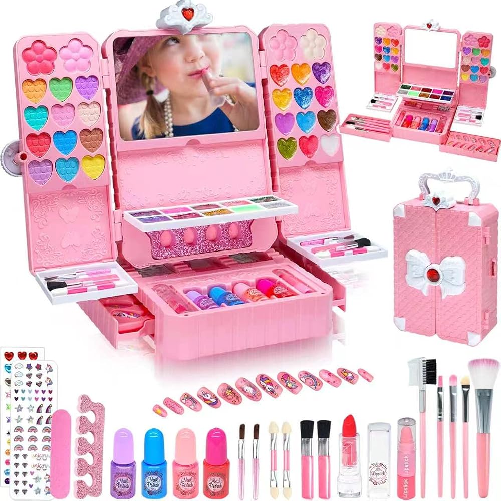 EVACOK Kids Makeup Set For Girls With Mirror Washable Starter Kit 4-12