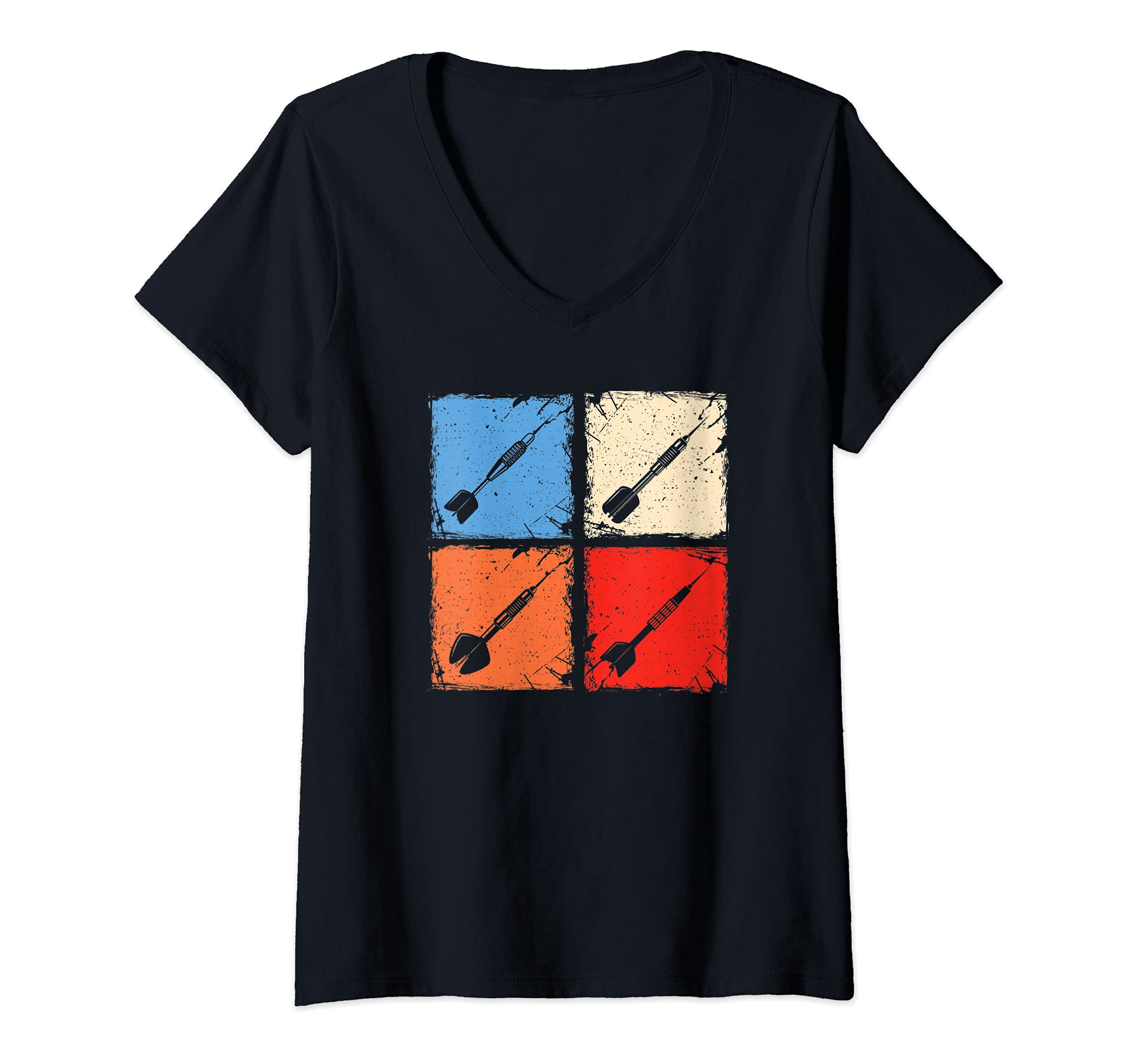 Womens Darts retro squares darts player V-Neck T-Shirt