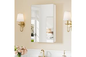 Keonjinn 16 x 24 Inch White Medicine Cabinet Mirror, Assembly Required, Modern Medicine Cabinets for Bathroom, Lightweight, Adjustable Shelves, HD Tempered Glass, Recessed or Surface Mount