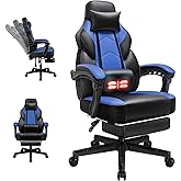 DL-win Gaming Chairs for Adults, Computer Chair with Footrest and Ergonomic High Back, Big and Tall Gamer Chairs with Massage Lumbar Support, 360° Swivel Height Adjustable Gaming Chair, Blue