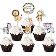 Cyodoos 24Pcs Jungle Safari Animal Theme Cupcake Toppers Dessert Muffin Cake Picks Cake Decoration for Jungle Safari Themed Party Baby Shower or Birthday Party Decoration