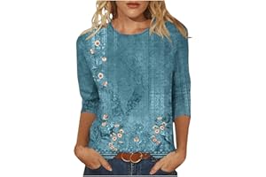 CAWRUGA Women's Tops Summer Casual 3/4 Sleeve T Shirts Loose Fit Round Neck Blouses Floral Print Graphic Tees