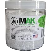 Mak Menthol Crystals 4 oz - Pure Organic 100% Natural - Menthol Crystals from Mint Crystal Mints Mentha Arvensis - Comes in a Jar for Long-Lasting Freshness