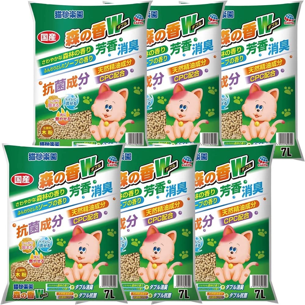 アース・ペット 猫砂楽園 森の香ダブル 7L×6個(ケース販売) トイレに流せる 木製猫砂 固まる 消臭 抗菌 の商品画像
