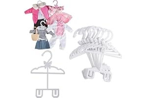 Dress Along Dolly Doll Full-Outfit Clothes Hangers for 18" Doll Clothes- 12pk - Unique Design Holds Your Top & Bottom at Once Including Dresses, Pants, Shirts, Skirts & Accessories (White)