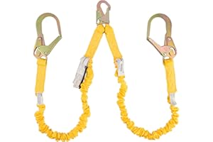 WELKFORDER Double Leg 6-Foot Fall Protection Internal Shock Absorbing Stretchable Safety Lanyard with Snap & Rebar Hook Conne