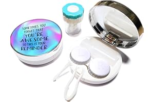 Contact Lens Travel Kit with Cleaner Washer, 5 in 1 Portable Contact Box with Mirror Tweezers Remover Tool Solution Bottle fo