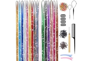 BESTAPHROHAIR 16 Colors Hair Tinsel Kit with Tools 3200 Strands Glitter Tinsel Hair Extensions Heat Resistant Sparkling Shiny Fairy Hair Accessories for Women Girl Kids 47Inch