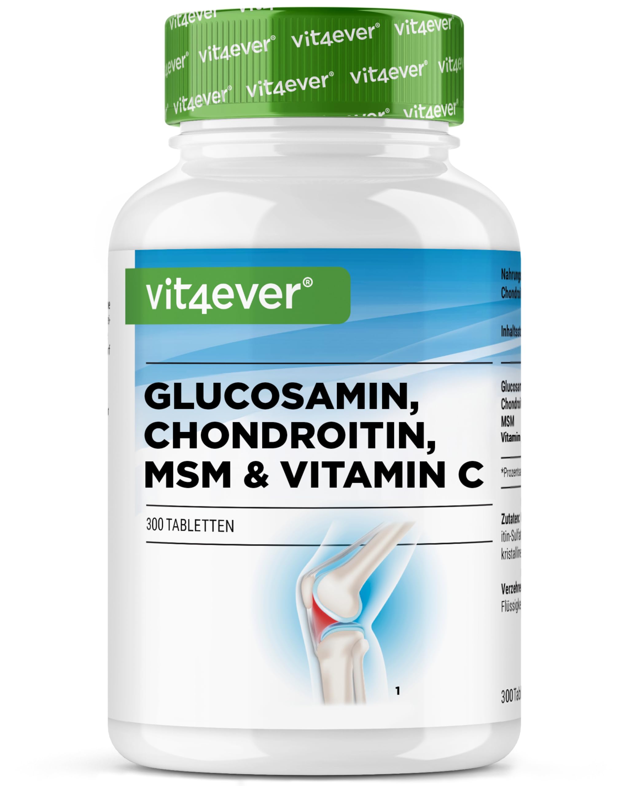 vit4ever Glucosamin Chondroitin MSM - 300 Tabletten - 4-in-1 Formel
