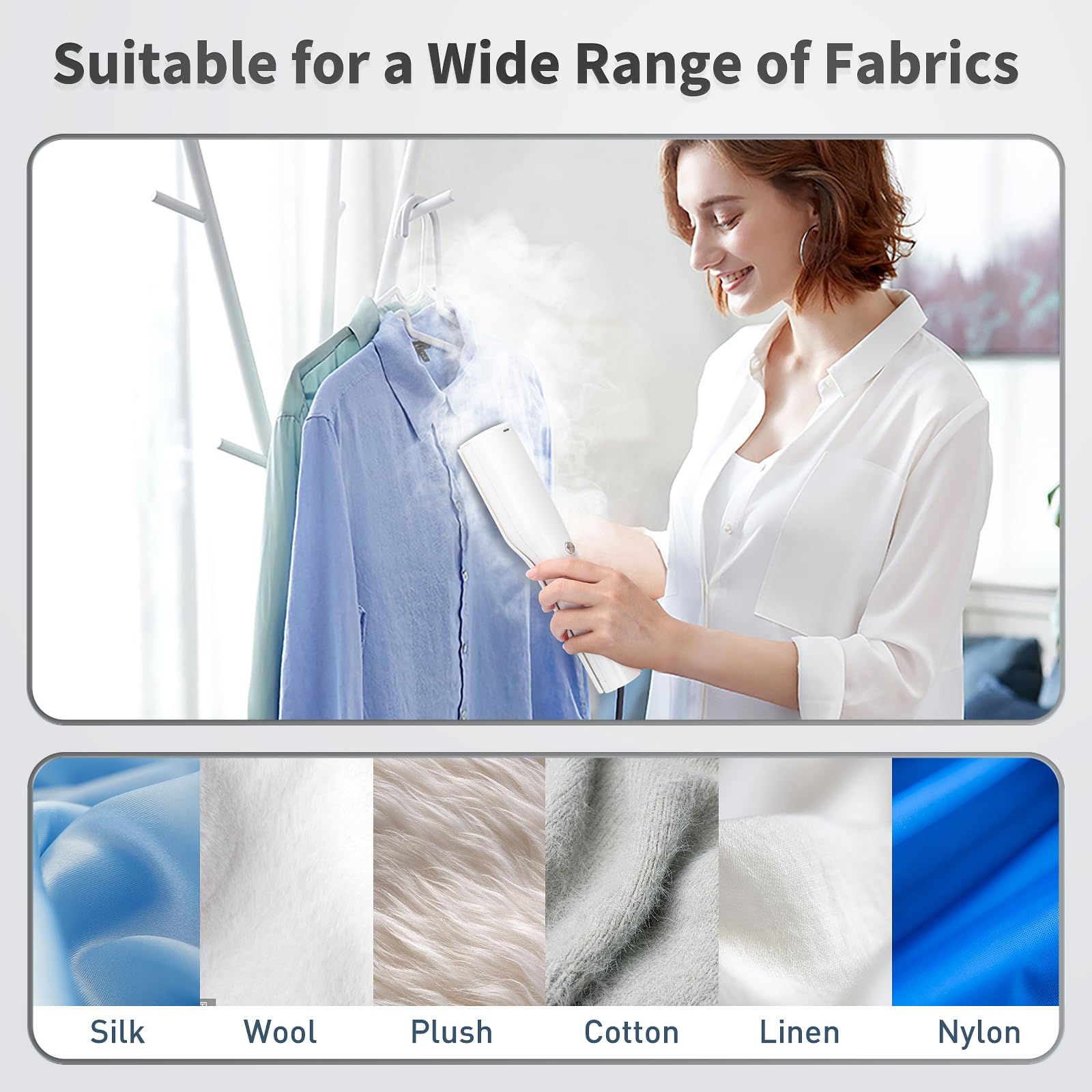 Steamer for Clothes - Travel Iron Steamer, Portable Mini Handheld Garment Steamer, 2 in 1 Wet & Dry Ironing, 15s Fast Heat Up, 900W Wrinkles Remover Clothes Steamer for Home, 120V (lily white)