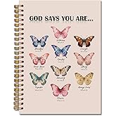 Exqcom Butterfly Christian Spiral Notebooks, God Says You Are Bible Journal, Scripture Journals for Writing, Christian Gifts for Women, Religious Notebook for Note Taking, 5.5x8.3 Inch