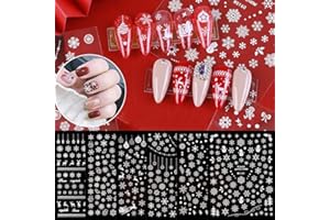 QDSUH Christmas Nail Stickers - 3D White Self-Adhesive Snowflake Nail Art Decals Snowflakes Snowmen Santa Claus Elk Xmas Design Nail Stickers DIY Manicure Decorations for Women Girls Kids
