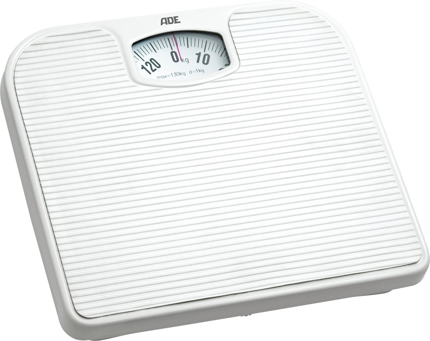 ADE BM 707 Nina mechanical bathroom scales. Analog bathroom scales made of high-quality ABS plastic in bright white color. Solid metal mechanism, easy to read scale white