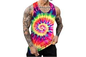 Zeiyignr Tie Dye Tank Tops for Men, 70s Hippie Costume Sleeveless Tank Top, Rainbow Tie Dye Shirt, Gym Workout Muscle Tanks