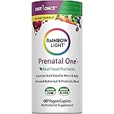 Rainbow Light Prenatal Multivitamin One + for Women | 60 Caplets | Essential Nutrition for Mom & Baby | Real Food Nutrients | Prenatal Botanical & Probiotic Blend