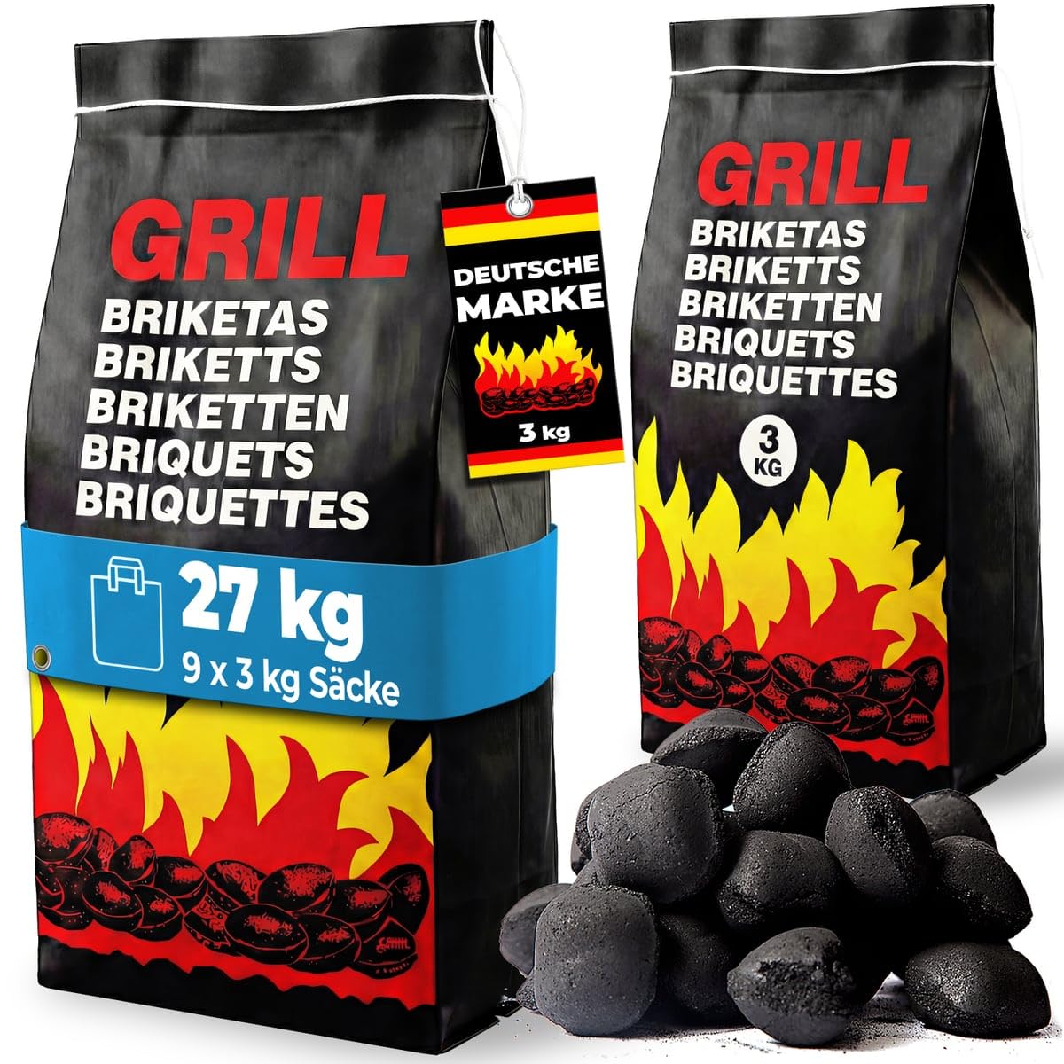 Deuba® 27 kg Grillbriketts 9 x 3 kg Holzkohle Grillkohle Holzkohlebriketts Holzkohlegrill Grill Brikett Kohle