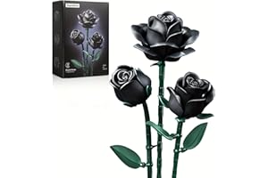 3PCS Black Rose Bouquet Building Set 152PCS Gothic Artificial Flowers Botanical Collection, Adjustable Stem Home Office Decor