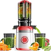Cold Press Juicer Machines with Wide Feed Chute, Slow Masticating Juicer Maker for Whole Vegetables & Fruits, High Juice Yield, Easy to Clean, Large Auger Extractor, Red