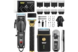 HIENA PRO Hair Clippers for Men Professional, Cordless Barber Clipper & T-Blade Beard/Hair Trimmer Set, Electric Razor Foil Shaver Nose Trimmer Barber Kit, Men's Hair Cutting Kit with 8 Guide Combs