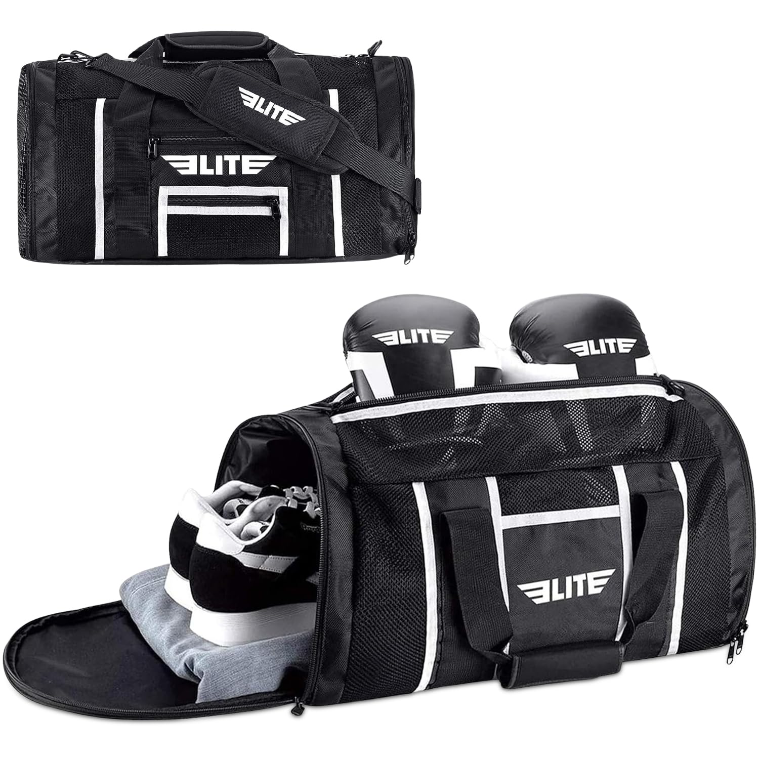 Elite Sports Boxing Gym Sports Bag for MMA, BJJ, Jiu Jitsu Gear, Sports Boxing Bag, Black, L, Sport