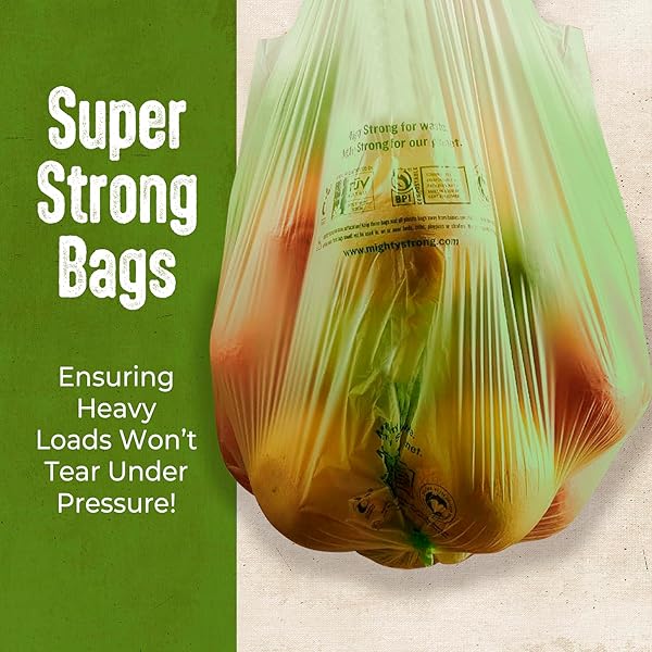13 GALLON COMPOST BAGS WITH HANDLES – 30 COUNT BIODEGRADABLE TRASH BAGS, COMPOSTABLE TRASH BAGS, 13 GALLON TRASH BAGS, CERTIFIED BY BPI AND OK COMPOST, FOOD SCRAP GARBAGE BAGS, TALL KITCHEN