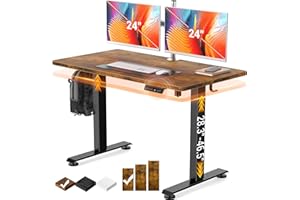 Veken 47.2" Standing Desk, Adjustable Height Office Desk with Wood Desktop, Computer Table for Home Work, Study and Gaming, Small Spaces, Modern Furniture，Brown