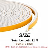UPSEN Adhesive Weather Stripping Foam Tape 12mm x 3mm x 12m Doors Windows view 2