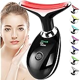 SDKWDH Red-Light-Therapy-for-Face-and-Neck, 7 Color Face Massager Tool for Wrinkles, Double Chin, Vibrating Facial Massager with Thermals for Skin Care, Glossy Black