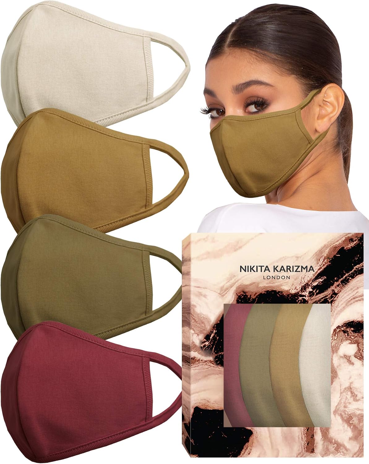 Stretch Sculpt in Earth Tones Face Masks by KARIZMA Fabric Face Mask 4 Masks, 4 count (Pack of 1)