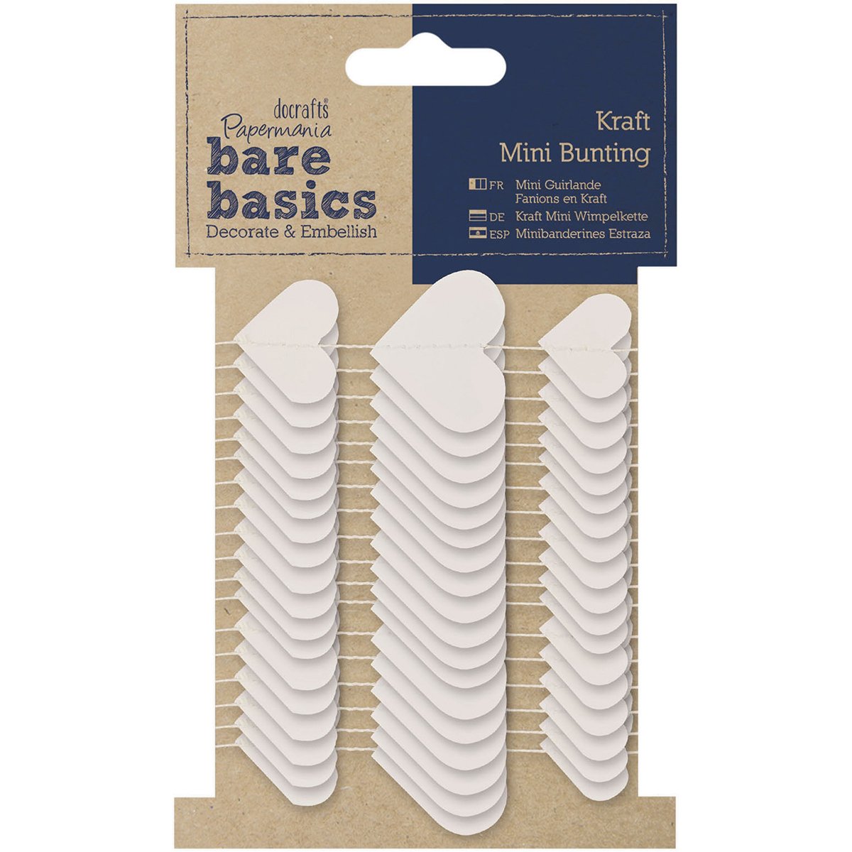 Papermania Bare Basics Kraft Mini Hearts Bunting, White