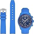 Stanchev Bands for Moonswatch Watch,Curved No Gap Soft Silicone Strap for Omega X Swatch Speedmaster 20mm Watch,Swatch Omega Moonswatch Speedmaster Replacement Strap Men Women (Blue)