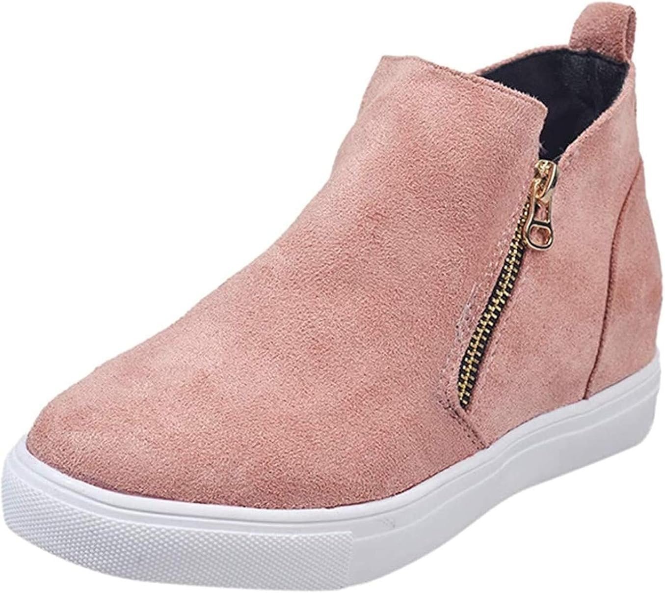 Women?s Platform Sneakers Hidden Wedges Double Zipper Faux Suede Perforated Ankle Booties Casual