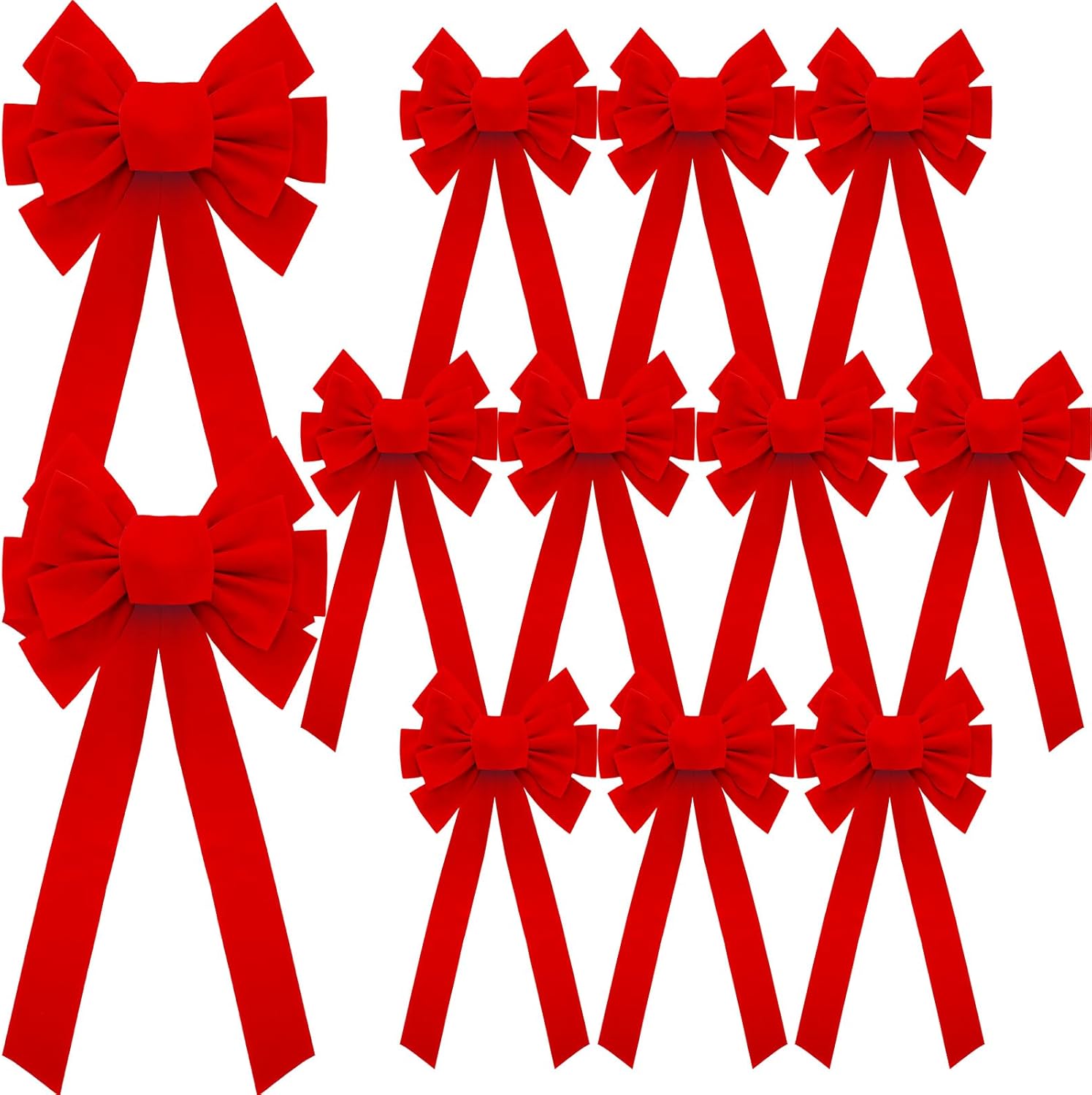 Bows & Ribbons - Crowye 12 Pcs Large Christmas Red Velvet Bows 21 x 9 in Red Wreath Bows Christmas Decorative Bows for Tree Topper Indoor Outdoor Xmas Tree Garland Stair Fence Home Front Door Hanging Party Supplies