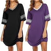 Ekouaer Nightgowns for Women 2 Pack Sleepshirts Short Sleeve Nightshirt V Neck Sleepwear Casual Pajama Dress
