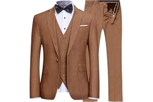 YFFUSHI Men's 3 Piece Suit Set One Button Solid Blazer Jacket Vest Pants for Business, Wedding and Prom