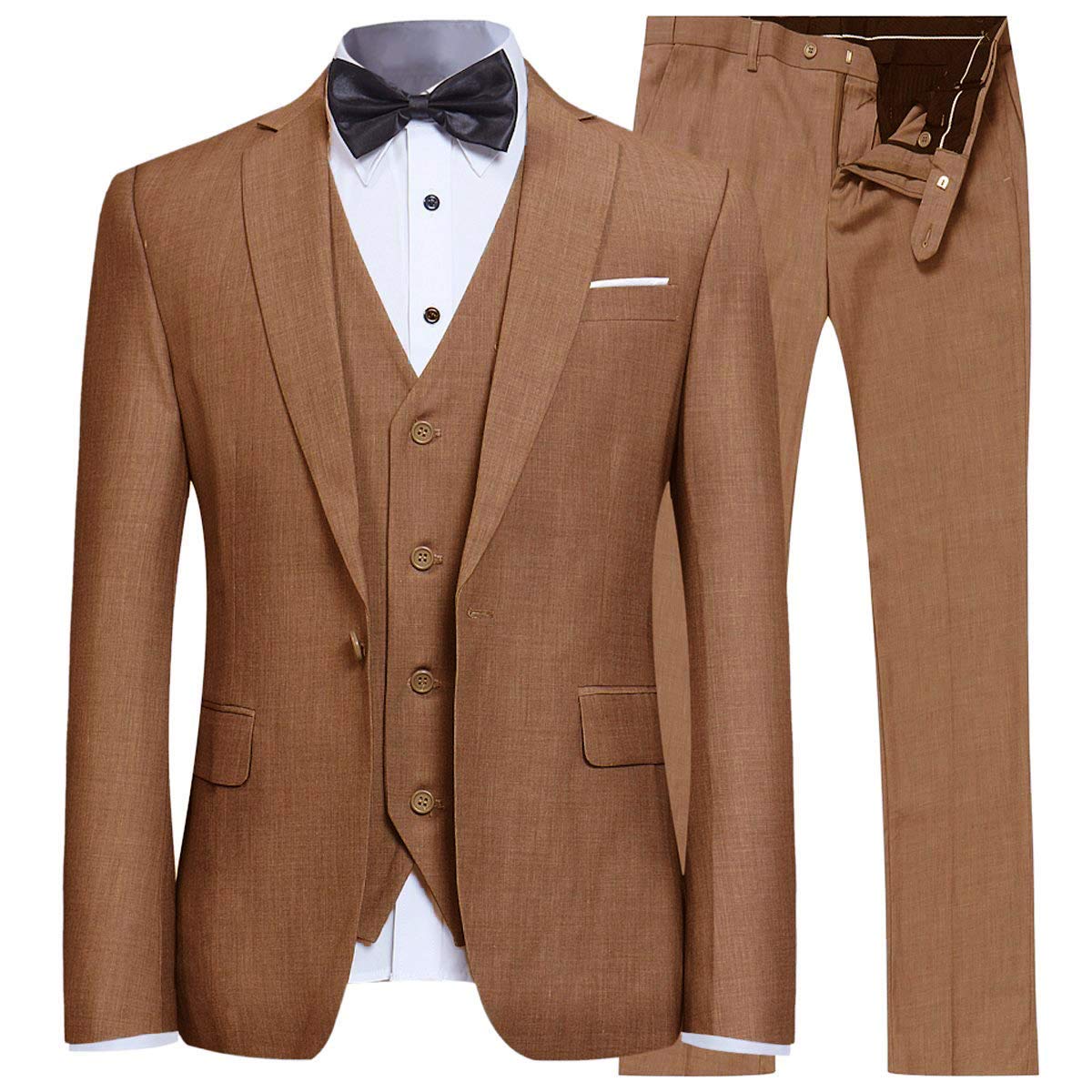 Photo 1 of ***ITEM CORRECT 3 PCS****YFFUSHI Men's 3 Piece Suit Set One Button Solid Blazer Jacket Vest Pants for Business, Wedding and Prom Khaki