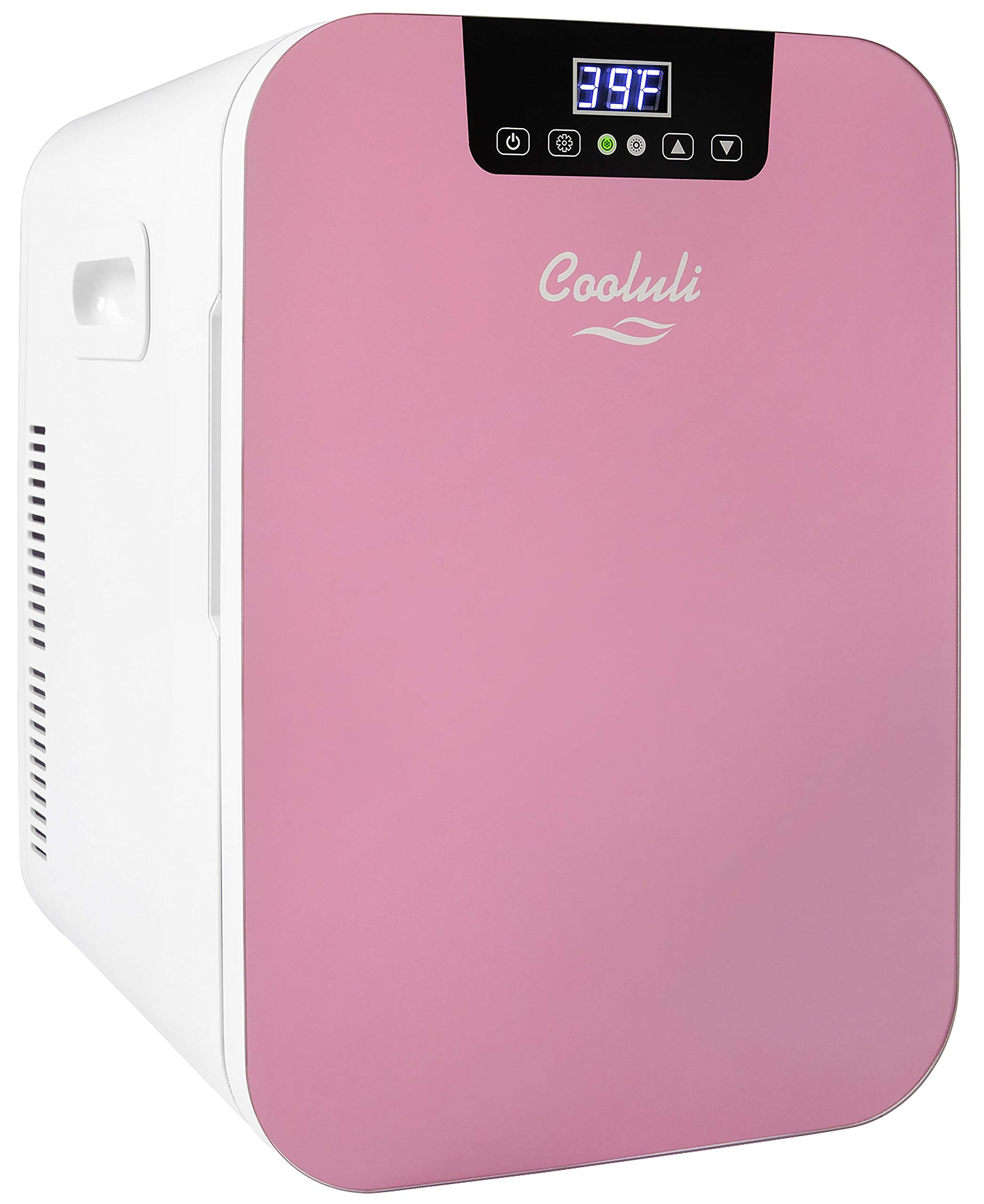 Photo 1 of **NON FUNCTIONAL**Cooluli 20L Mini Fridge For Bedroom - Car, Office Desk & College Dorm Room - Glass Front & Digital Temperature Control - Small 12v Refrigerator for Food, Drinks, Skincare, Beauty & Breast Milk (Pink)