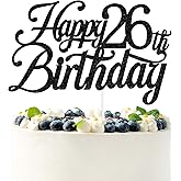 Black Glitter Happy 26th Birthday Cake Topper, Cheers to 26 Years/Level 26 Unlocked/26 Years Loved & Blessed, Funny 26th Birthday Party Decorations Supplies