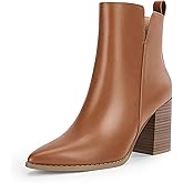 Rilista Womens Ankle Boots Cutout Pointed Toe Chunky Stacked Mid Heel Booties