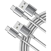 Anker Cable [2 Pack, 6FT], USB A to USB C Cable for Samsung Galaxy S10 S10+, LG V30, Beats Fit Pro and More (Silver)