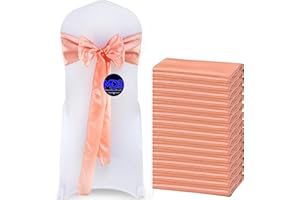 MDS-MEGADECORSUPPLY MDS Pack of 50 PCS Satin Chair Sashes Charmeuse Sateen Dining Chair Bows Ribbon Ties Back Sash for Wedding Party Birthday Home Hotel Restaurant Banquet Decoration (7 x 108 Inch, Peach)