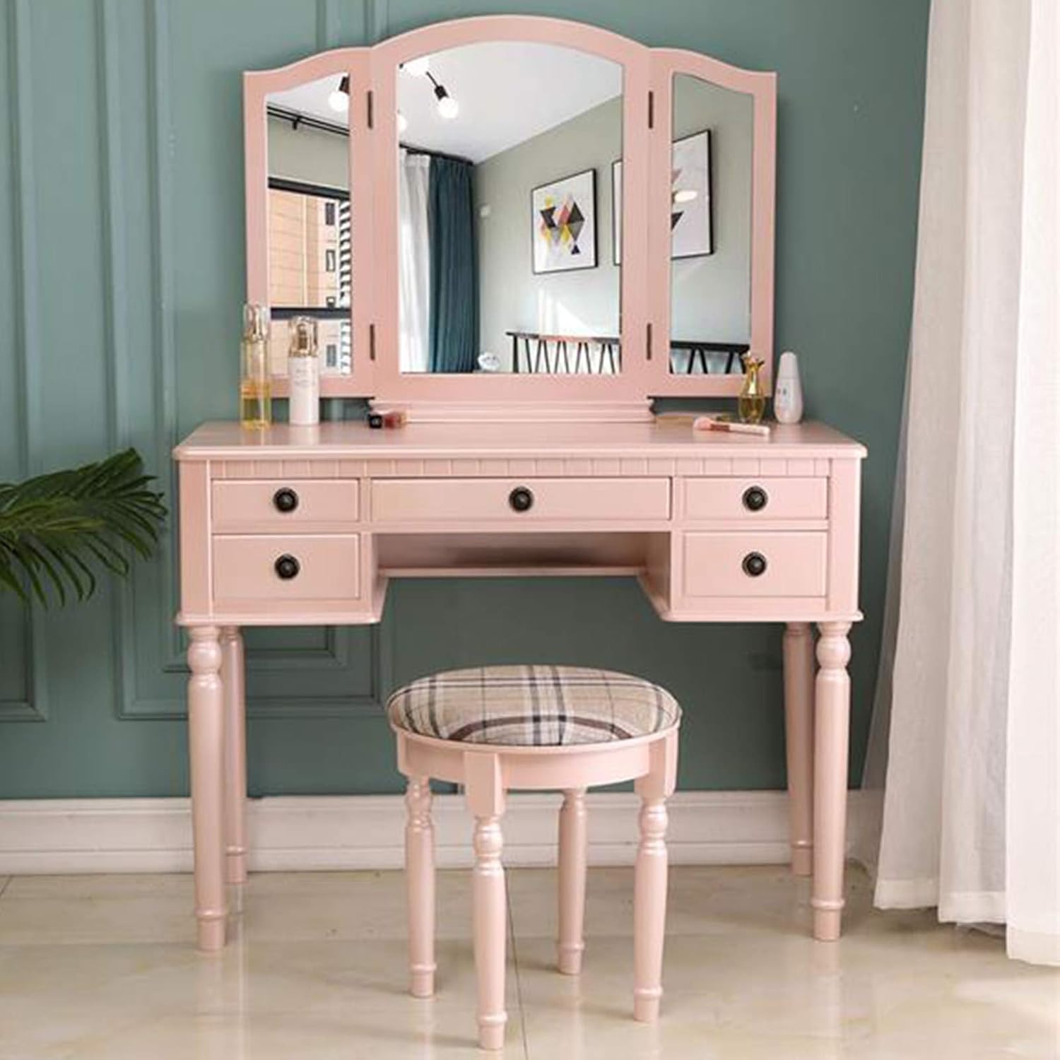 HPDOM Vanity Table Set, Vanity Table with Mirror, Makeup