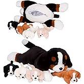 PixieCrush Dog Stuffed Animals - Bernese Mommy with 4 Puppies in Her Tummy - Huggable and Fluffy Dog Plushies for Imaginative Play - Plush Toys Suitable for Kids 3 Years Old and Above - 5" x 10" x 8"