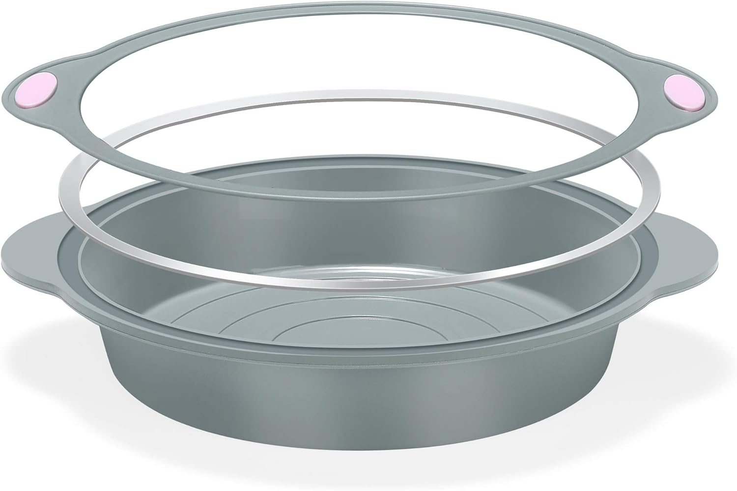 To encounter 31 Pieces Silicone Bakeware Set - 7 Silicone Baking Cake Pans - 24 Silicone Cake Molds Non Stick Muffin Cups Liners with Metal Reinforced Frame More Strength (Light Gray with Pink): Kitchen & Dining